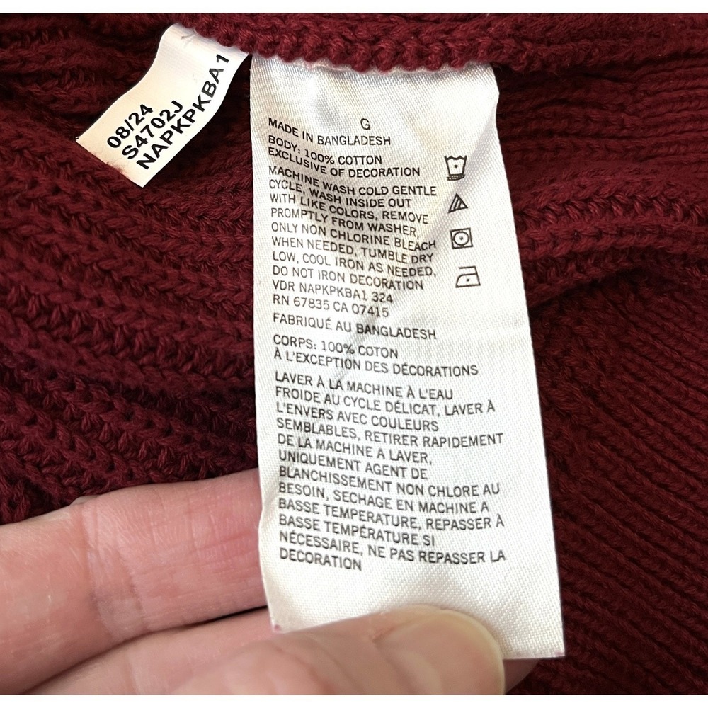Nautica Mens Burgundy Cable Knit L 100% Cotton Crewneck Sweater Nautical Logo - Picture 9 of 9